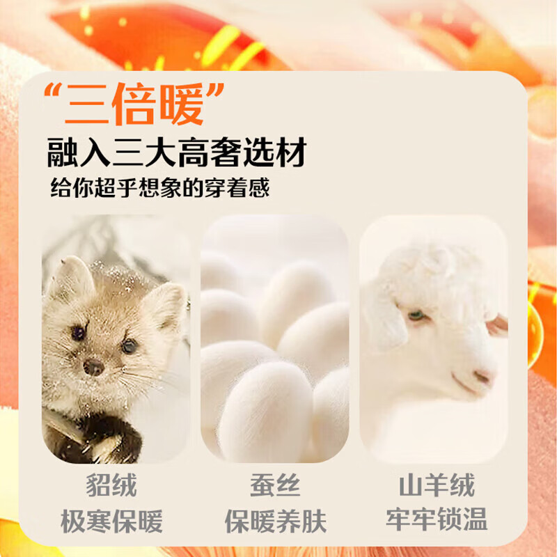 宜而爽羊绒蚕丝保暖套装情侣款高奢貂绒男女秋衣修身圆领发热腈纶 【女款】黑色 4XL