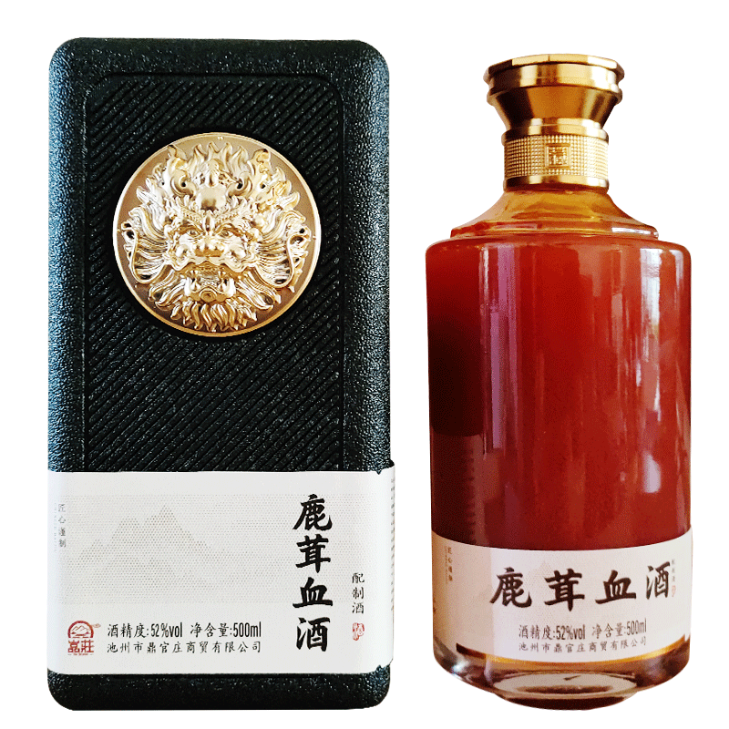 嵓莊鹿茸血酒礼盒装新鲜鹿茸血500ml东北吉林长白山特产男性泡酒52度