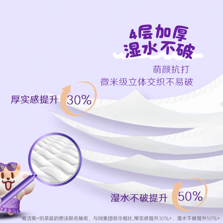 唯洁雅【高端系列】限量款奶茶鼠IP款抽纸4层加厚M码加大纸巾 4层 360张*16包 M码 奶茶鼠抽纸整箱