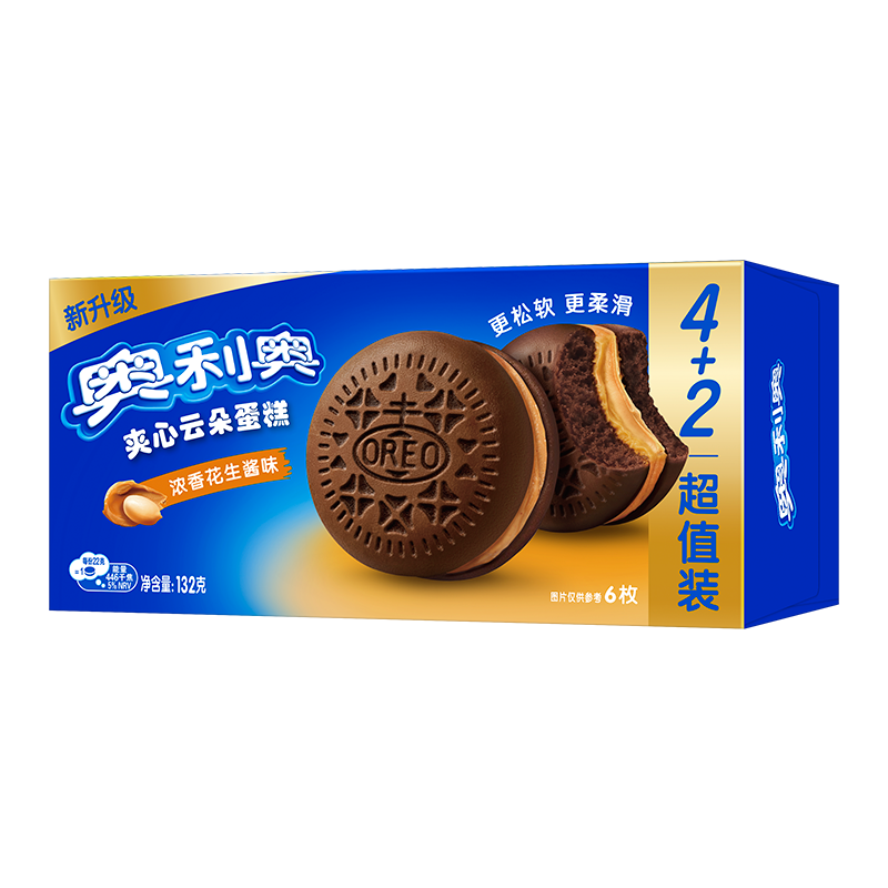 奥利奥（Oreo）夹心云朵蛋糕浓香花生酱味6枚132g 糕点休闲零食 早餐下午茶