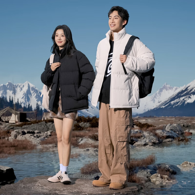 拉夏贝尔（La Chapelle）秋冬季新款棉衣男女同款小棉袄子棉服宽松面包服百搭立领保暖外套 白色 M