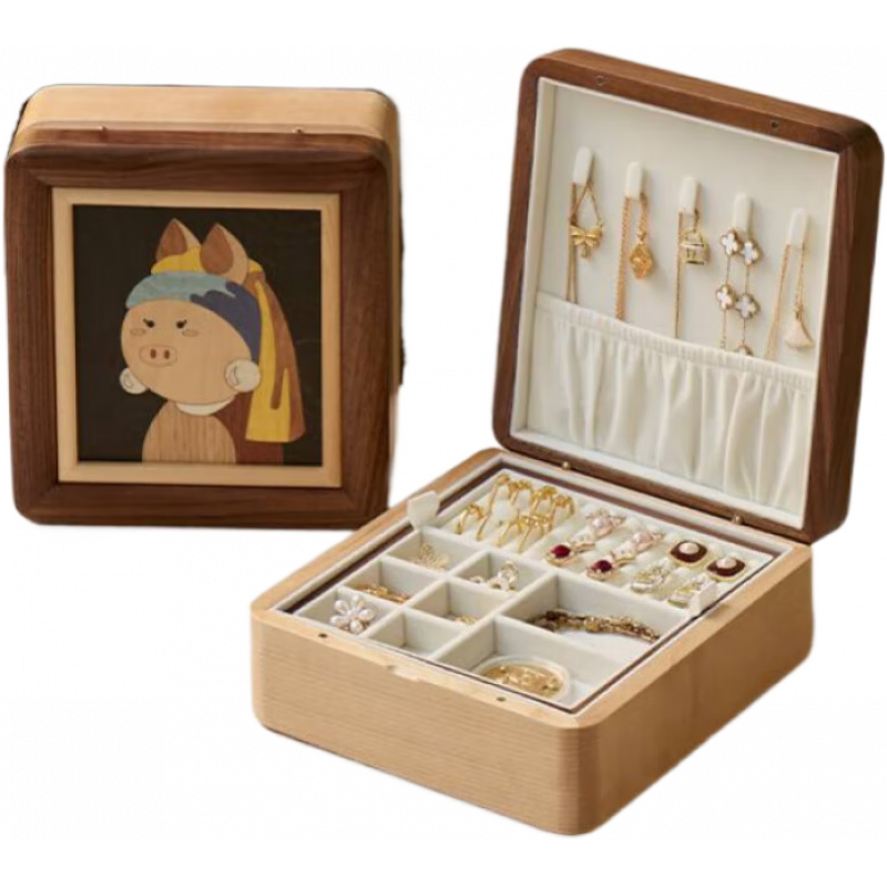 梵瀚（FANHAN）【新品】 實木首飾盒可愛創(chuàng)意豬豬女孩木質(zhì)插畫項鏈戒指飾品收納 豬豬女孩首飾盒【禮盒裝】