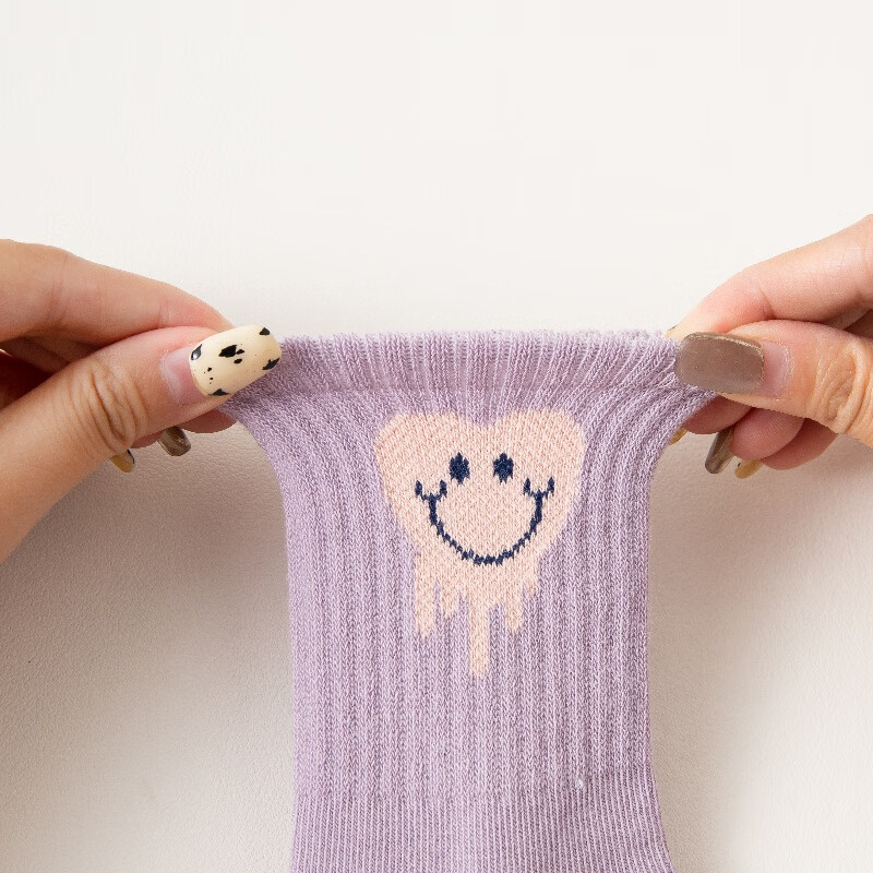 caramella儿童袜男童女童棉袜亲肤透气中筒袜休闲舒适小中大童袜子 女童字母款5色 5双 9-12岁 (XL)