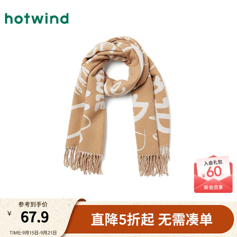 热风（Hotwind）2025年冬季新款女士字母提花梭织围巾 16浅棕 F