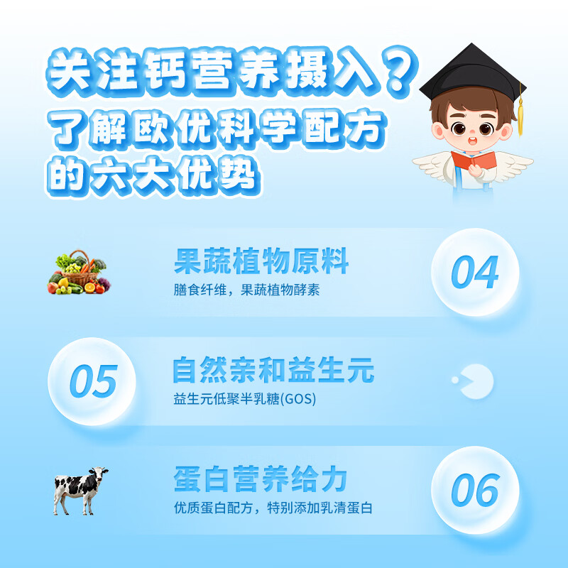 歐優天使海藻粉高钙儿童柠檬酸钙含鱼胶原蛋白肽酪蛋白磷酸肽植物酵素小孩 葡萄味