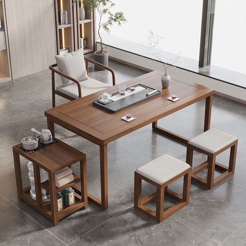 定舟实木茶桌家用新中式茶桌椅组合现代轻奢茶水柜简约办公室茶桌茶台 单桌:80*60*75*厚5公分