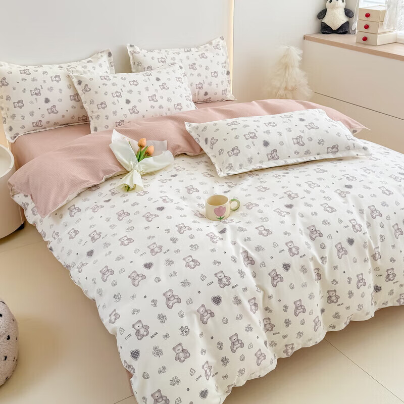 软贝小清新被套单人床单款宿舍三件套四季通用被罩四件套 喜气洋洋 床单款 2.0m四件套(被套200*230cm