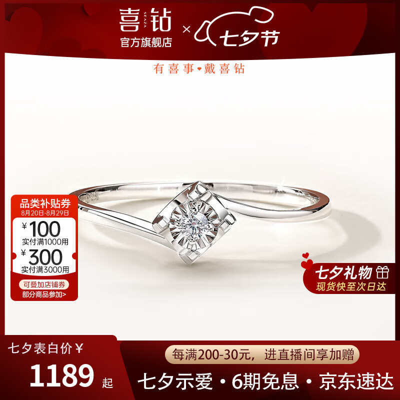 喜鉆七夕禮物18K金/鉑金鉆石戒指女經(jīng)典牛頭款結婚鉆戒訂婚求婚戒指生 30分效果-現貨閃發(fā)