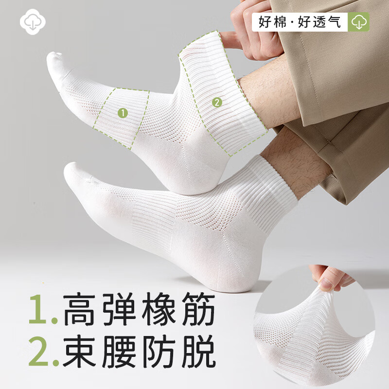 新疆棉7a级抗菌防臭袜子男款夏季薄款短袜防臭运动中筒袜船袜长袜 黑色中筒袜 5双 均码 36-44码【7A抗菌/防臭透气】