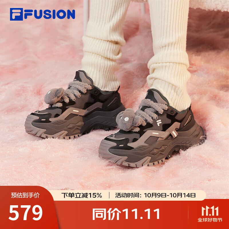 FILAFUSION 斐乐硬糖厚底女鞋增高老爹鞋新款休闲鞋运动鞋女 锻铁灰/黑舞鞋-FT 37.5