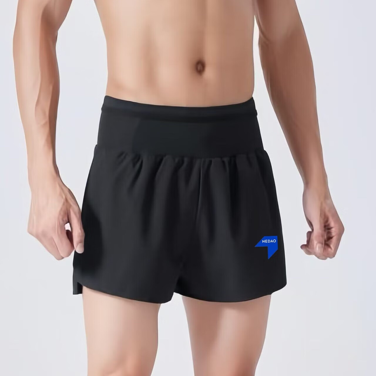 NEDAO带内衬马拉松跑步短裤男女速干内道运动三分裤子后腰口袋可放手机 黑色05非超轻 男款内道 XL 140-160斤