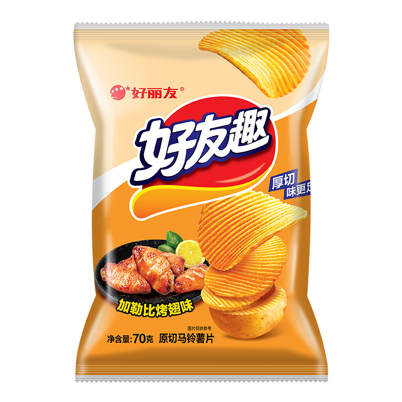 好丽友（ORION）好友趣薯片 多口味休闲零食膨化食品宿舍办公室儿童解馋小零食 【加勒比烤翅味】两件包邮-70g*1袋