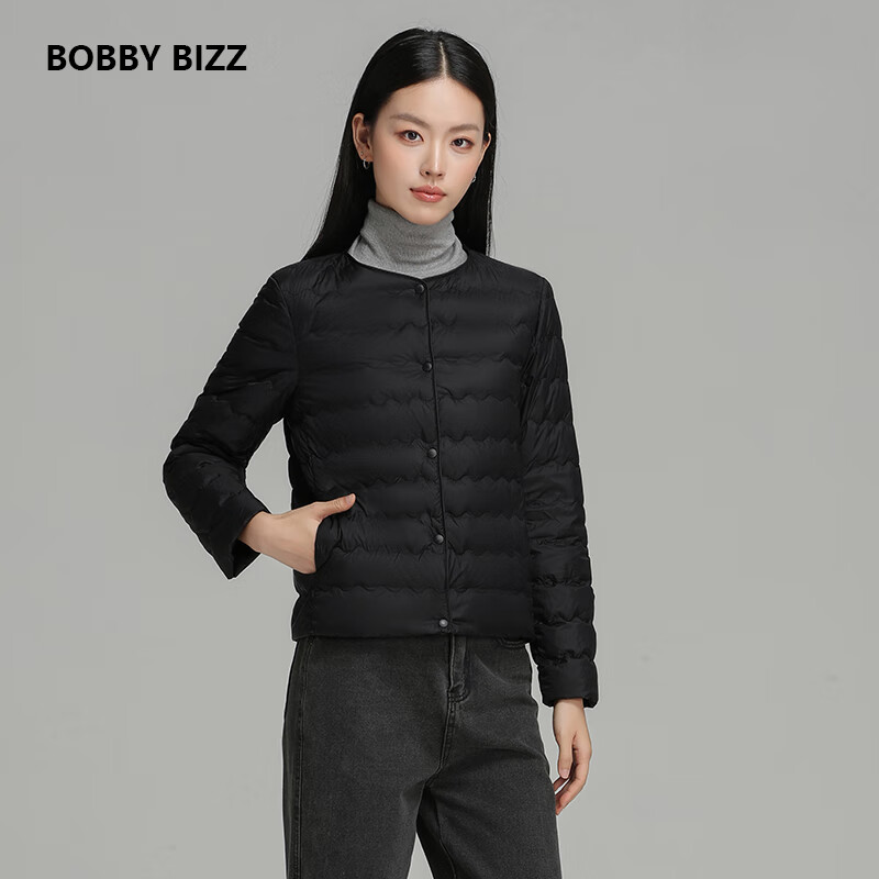 BOBBY BIZZ轻薄羽绒服女内胆秋冬保暖内搭短款无领修身小个子95%白鸭绒 黑色 XL 140斤左右 京东折扣/优惠券