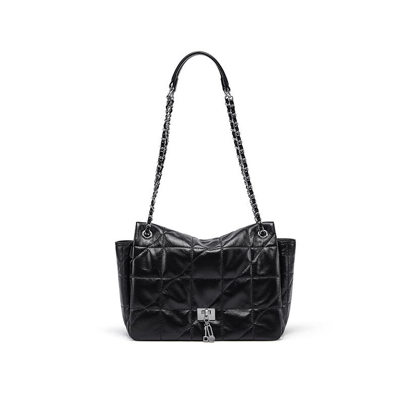 蔻一（Cnoles）大容量菱格鏈條包女士包包單肩斜挎腋下包慵懶風(fēng)流浪包 菱格黑black