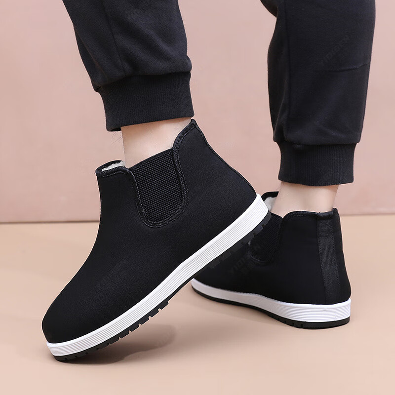 意迪森老北京布鞋加厚防滑保暖舒适一脚蹬爸爸棉鞋中老年老人棉鞋防水面 黑色 加绒 41 (255mm)