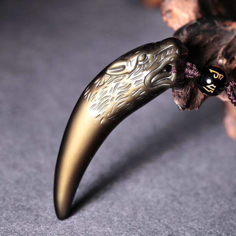 奥洛黛娅天然黑曜石无事牌水滴吊坠招财貔貅男士项链护身符送老公生日礼物 金曜【狼牙吊坠】