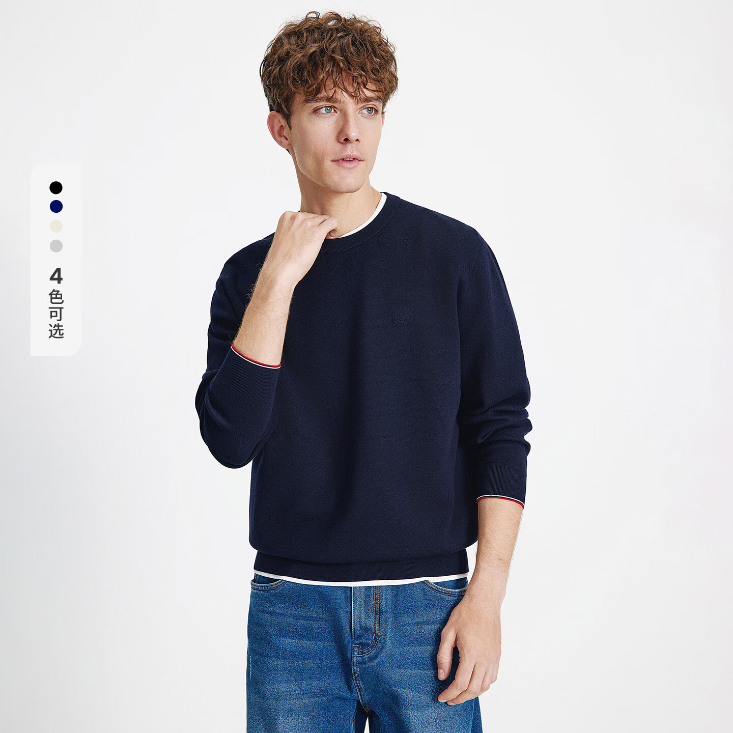 Navigare意大利小帆船纯棉针织衫男2025秋冬季新款圆领休闲毛衣净色上衣 海军蓝 XL