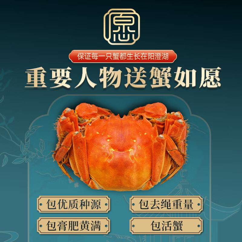 蟹如愿【礼券】阳澄湖大闸蟹鲜活可全母螃蟹礼品卡中秋送礼海鲜水产礼盒 888型 公3.5两母2.5两 4对 8只 礼盒装