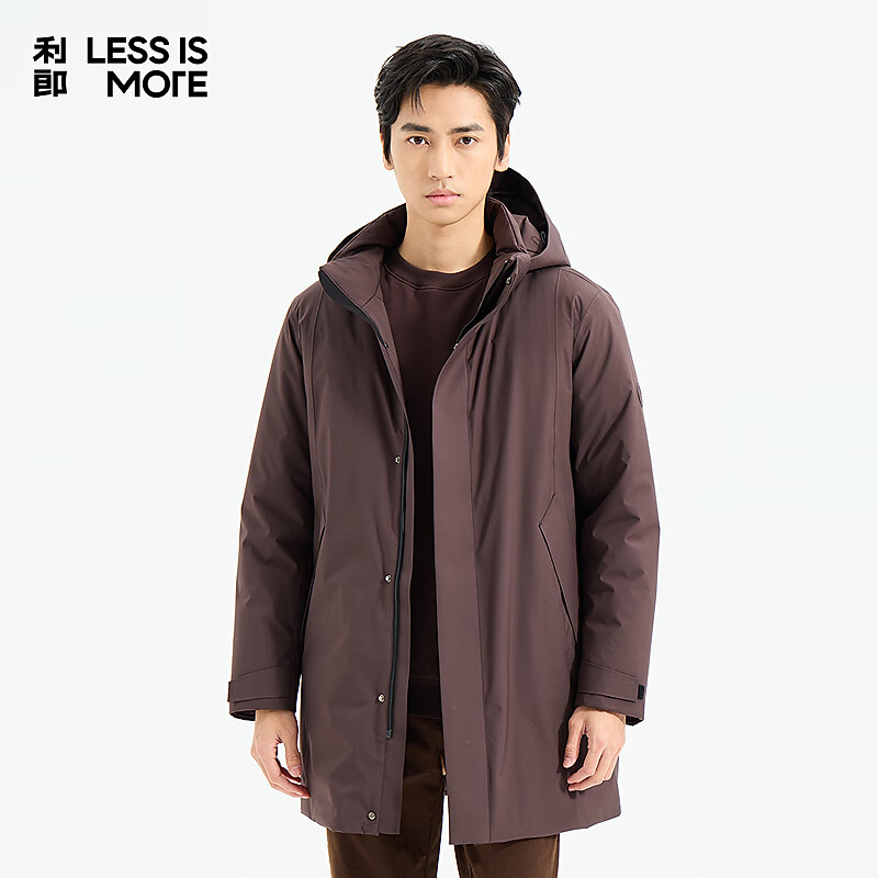 利郎轻时尚男装【商场同款】羽绒服男长款连帽双重门襟防风保暖外套 深咖（1H） 5XL (195)