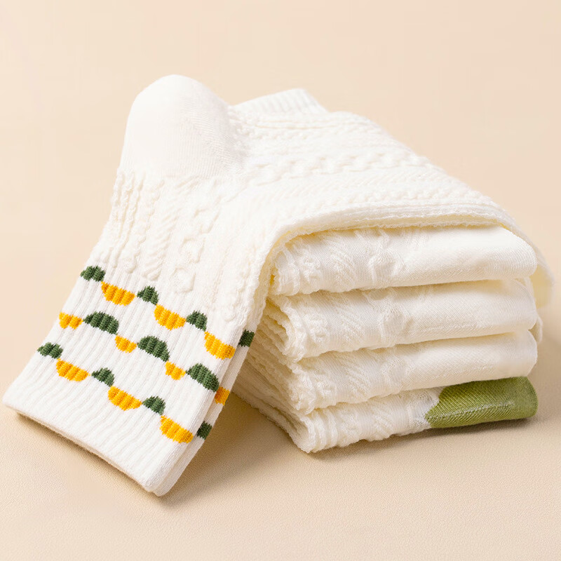 米大爷10双袜子女春秋季中筒棉袜吸汗透气女袜小花休闲百搭潮流女士袜子 小花款中筒女袜 10双 均码