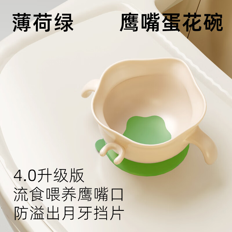 PUTOT宝宝辅食碗硅胶鹰嘴蛋花碗婴儿专用学吃饭防摔防烫吸盘碗儿童餐盘 绿色【新升级-自主进食宝宝饭碗】 京东折扣/优惠券