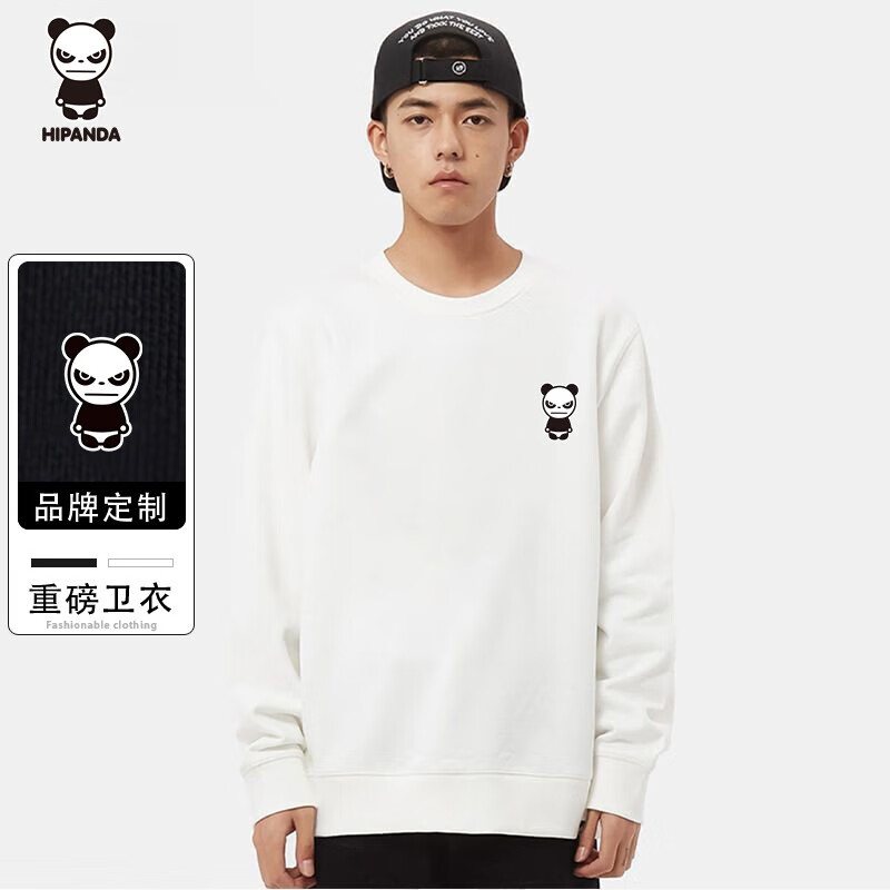 HIPANDA你好熊猫重磅圆领卫衣男2025秋冬潮牌男女款宽松打底衫长袖上衣 白色 XL