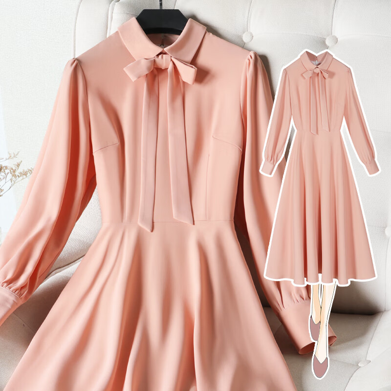 hkws法式气质粉色连衣裙女2022早春秋礼服长裙新款小众名媛高级感裙子