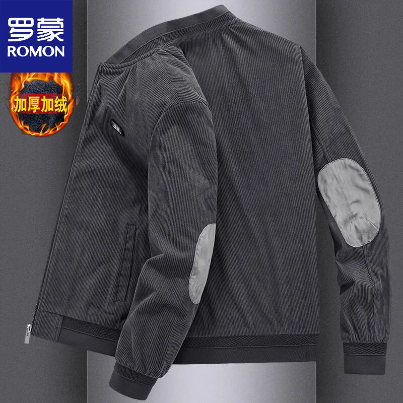罗蒙（ROMON）外套男2025春秋季新款工装宽松上衣服男棒球领复古潮流薄夹克男潮 灰色【加绒】 加厚 XL 京东折扣/优惠券