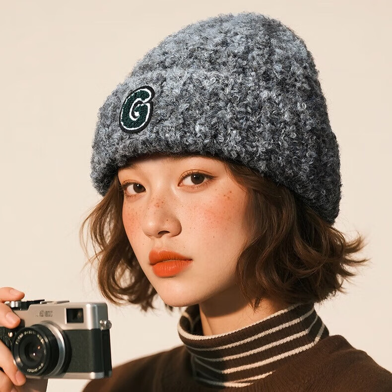 自相遇精品毛线帽女秋冬针织帽羊毛混纺加厚保暖百搭渐变大头围显脸小 暖檀棕 均码