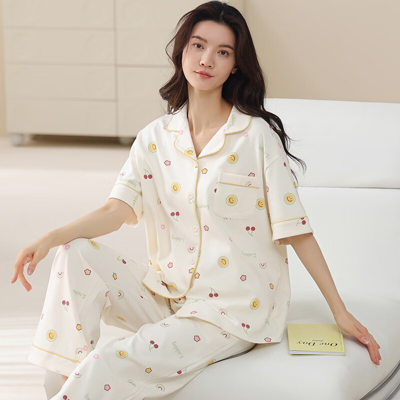 棉睡衣女士夏季短袖长裤薄款夏天2025年新款大码开衫家 fdxn63828女款