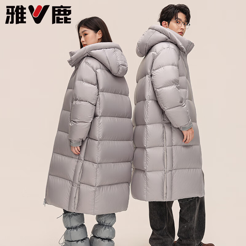 雅鹿情侣泡芙长款羽绒服男女2025新款加厚可拆卸连帽东北抗寒保暖外套 黑色 L 【推荐120-140斤】