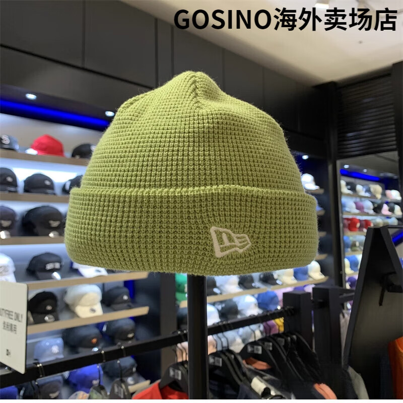 NEW ERA韩国NewEra纽亦华针织帽女秋冬瓜皮帽短款mlb帽子男毛线帽冷帽潮 纽亦华军绿色毛线帽侧标 均码