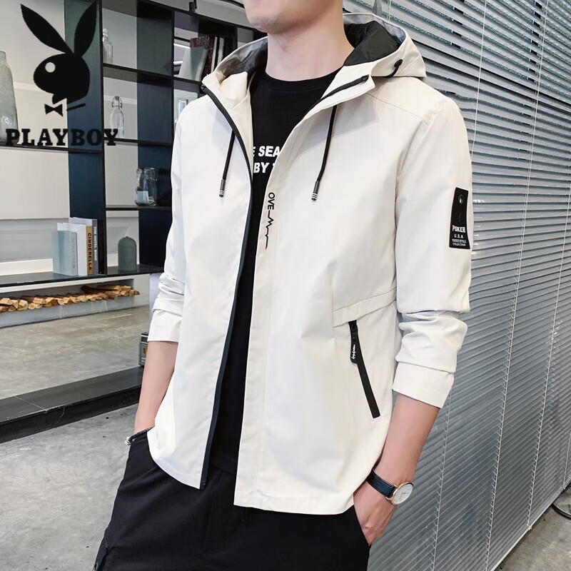 花花公子（PLAYBOY）韩版休闲男款夹克2025春秋新款百搭潮流风衣冬季加绒加厚外套男装 黑色 XL