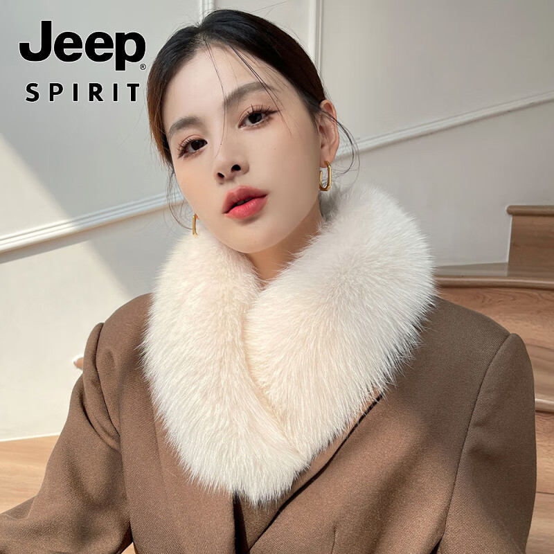 吉普(JEEP)美式高端新品双面毛狐狸毛围巾女獭兔毛内衬冬季韩版百搭皮草围脖 肉粉色双面毛