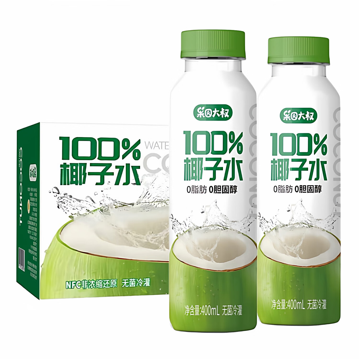 果园大叔100%椰子水1L*6瓶整箱非浓缩纯椰子水0脂肪0胆固醇纯椰子水400ml 100%椰子水400ml*15瓶【整箱】