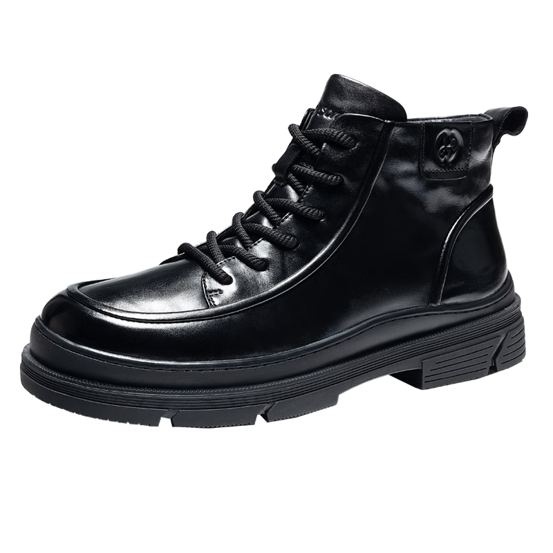 哈森（Harson）男鞋羊毛保暖馬丁靴2025冬季皮靴加絨厚底棉鞋男  黑色 38