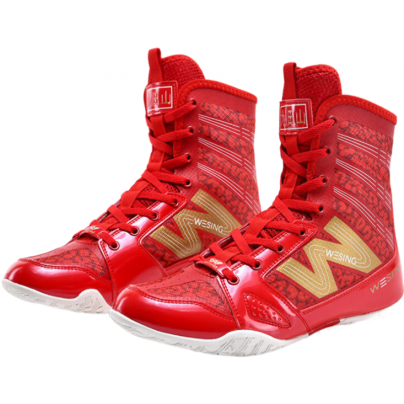 九日山拳擊鞋男女武術(shù)比賽散打訓(xùn)練鞋透氣搏擊格斗高幫摔跤鞋 紅色 36