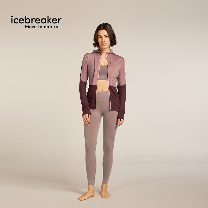 icebreaker美利奴羊毛女200 Realfleece可机洗保暖轻量户外连帽运动外套 釉陶/芥拾紫/樱粉-BA56YN M
