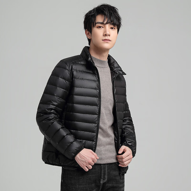 罗蒙(ROMON)轻薄短款羽绒棉服男士2025新款秋冬外套户外休闲立领连帽棉衣 连帽藏青 5XL (200-220)