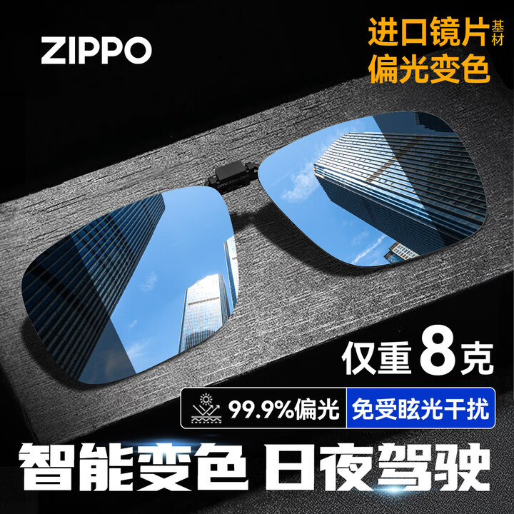ZIPPO美国近视偏光太阳镜变色夹片眼镜驾驶便携翻转式男女墨镜06-71