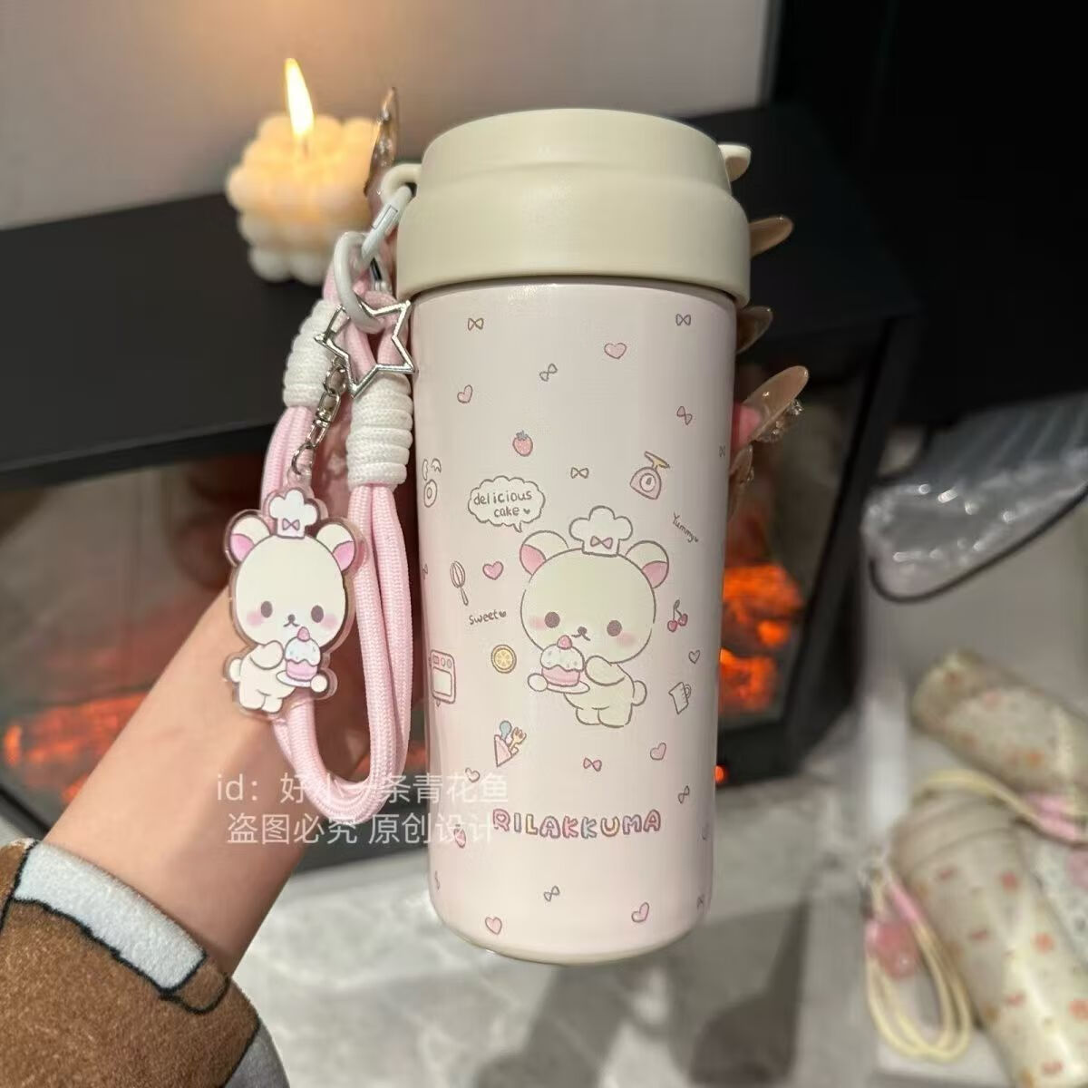 喜具杯【熊妹保温杯】陶瓷内胆可爱吸管杯子大容量高颜值便携女学生水杯 熊妹保温杯500ml带茶隔吸管【陶瓷内胆】 【主图款】杯子+两根粉色挂绳+卡通挂件+清洁套