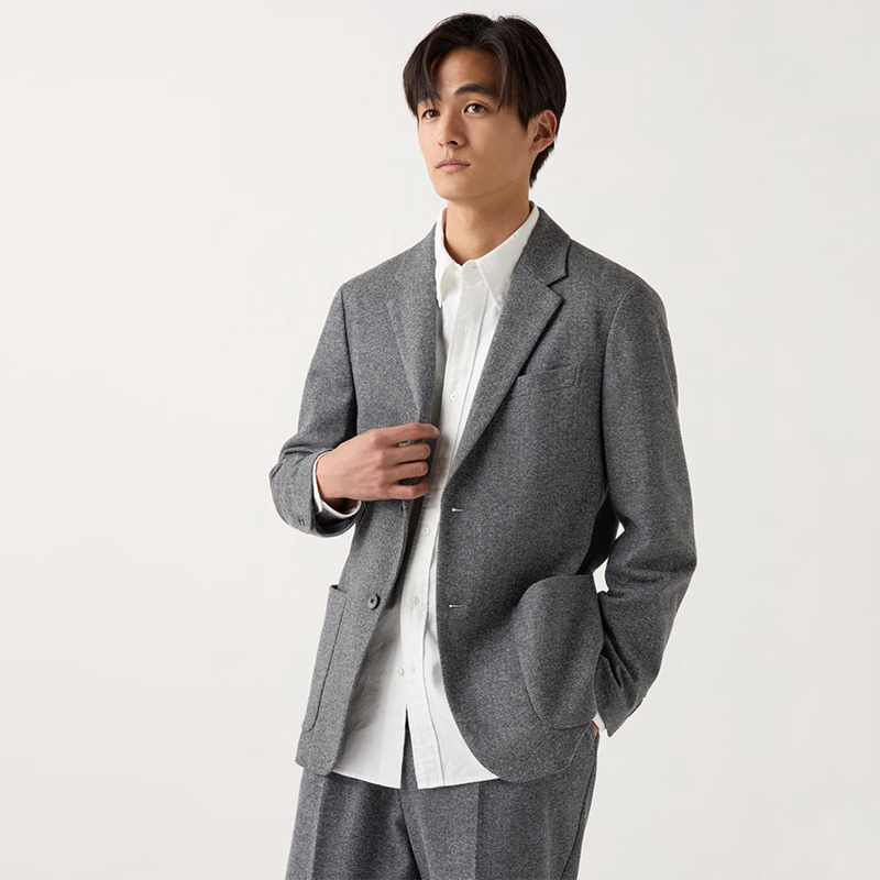 优衣库(uniqlo)男女通用 舒适2b夹克 人字纹 商务休闲西服西装 gray