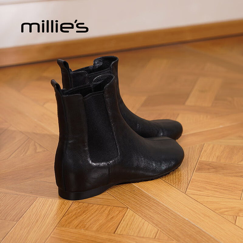 妙丽短靴女低跟轻便时尚潮流烟筒靴2025冬季新款百搭短筒时装靴 黑色 39 (245mm) 标准码