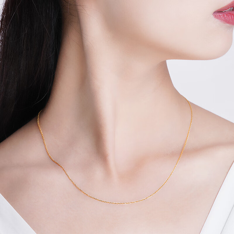 老庙18K金项链十字链颈链素链锁骨链项链女款ins风礼物