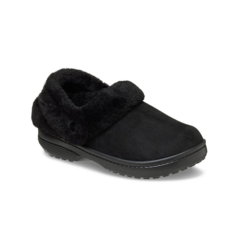 CROCS卡骆驰白鹿同款经典雪绒仿麂皮洞洞鞋保暖男女同款棉鞋|212106 黑色-001 39 (240mm)