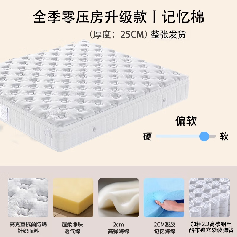 全季酒店同款床垫 记忆棉乳胶软床垫 天然黄麻护脊硬床垫1