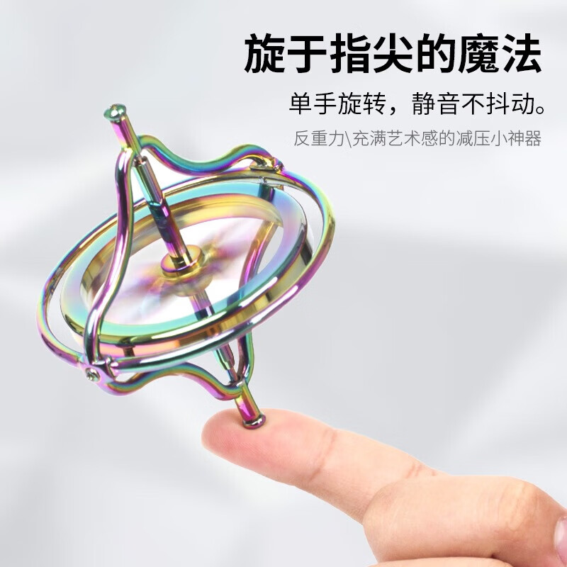 禮加心金屬指尖陀螺EDC手指減壓玩具解壓神器送男生朋友同學(xué)生日禮物 反重力陀螺儀-二代升級版-彩