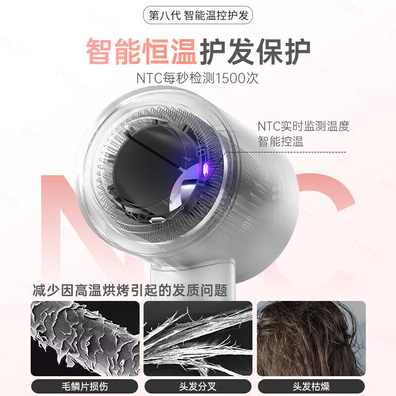 飒望德国吹风机智能感应负离子大功率不伤发护发无叶家用静音电吹风筒吹头发速干便携酒店情人节送女友 落日玫瑰【五风嘴】智能控温  全新升级 水润负离子