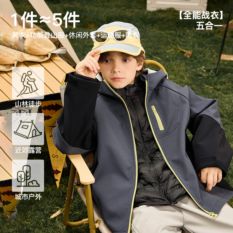 小猪班纳【户外机能软壳冲锋衣】童装秋季男女童防水防风耐磨连帽风衣外套 紫色 110