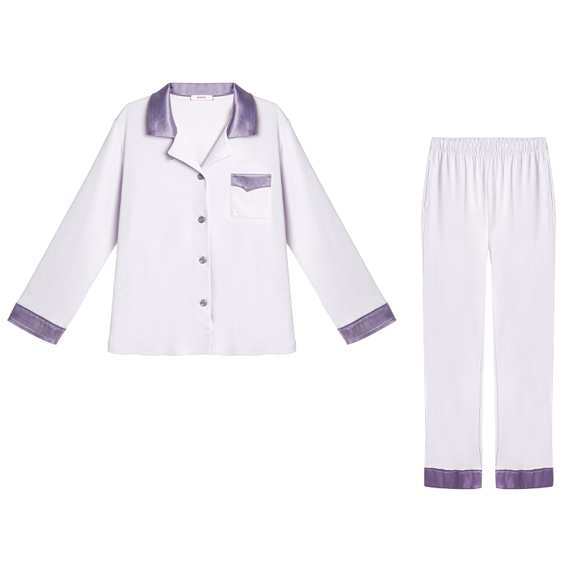 爱慕纯棉翻领长袖棉质简约舒适套装睡衣家居服165